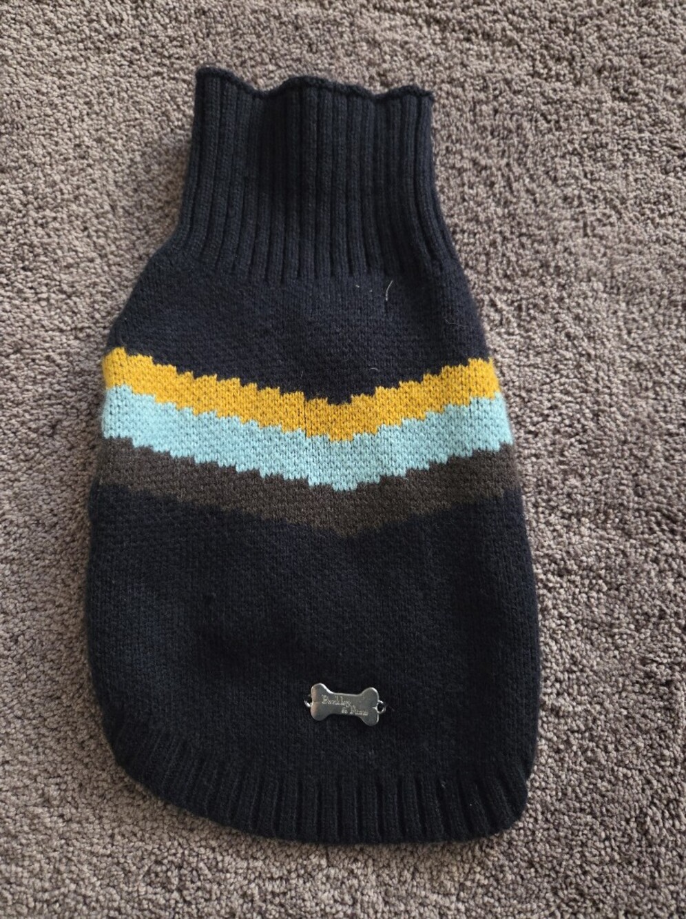 Dog Sweater with Yellow and Aqua Chevron Stripe